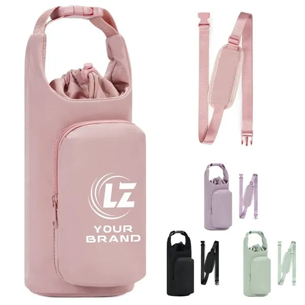 Portable Water Bottle Bag W/ Storage Pocket Shoulder Strap