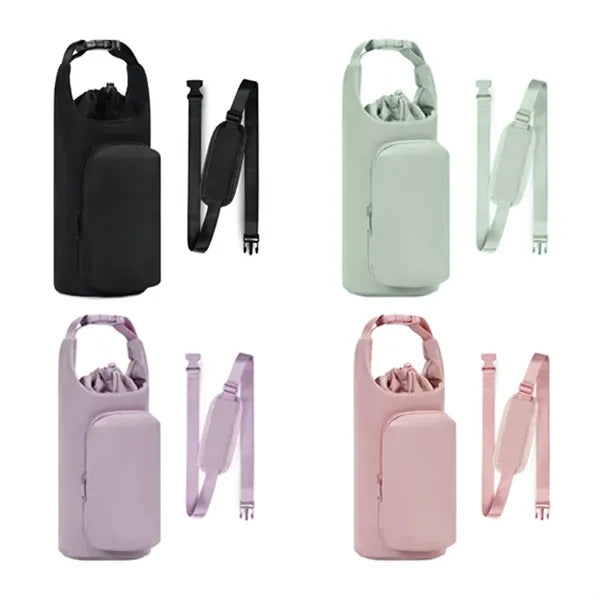 Portable Water Bottle Bag W/ Storage Pocket Shoulder Strap