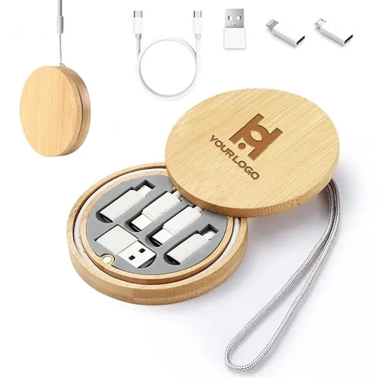 Portable multi USB charging adapter kit with bamboo case