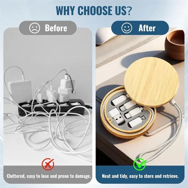 Portable multi USB charging adapter kit with bamboo case