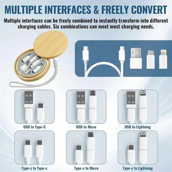 Portable multi USB charging adapter kit with bamboo case