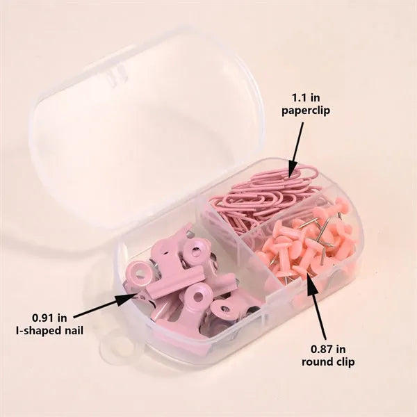 Paper Clips Push Pins Binder Stationery Set in Box