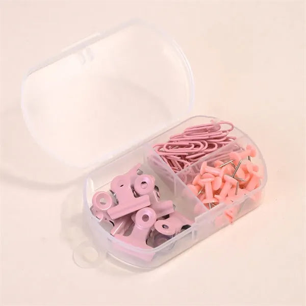 Paper Clips Push Pins Binder Stationery Set in Box