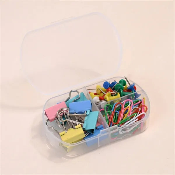 Paper Clips Push Pins Binder Stationery Set in Box