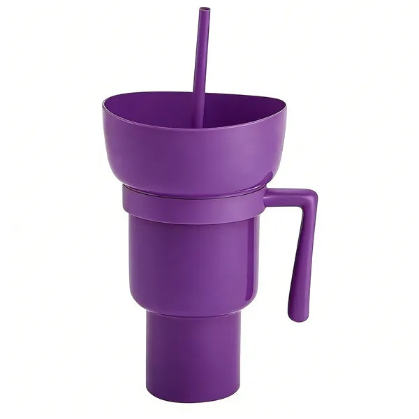 33oz Portable Snack Bowl with Straw Drink Cup