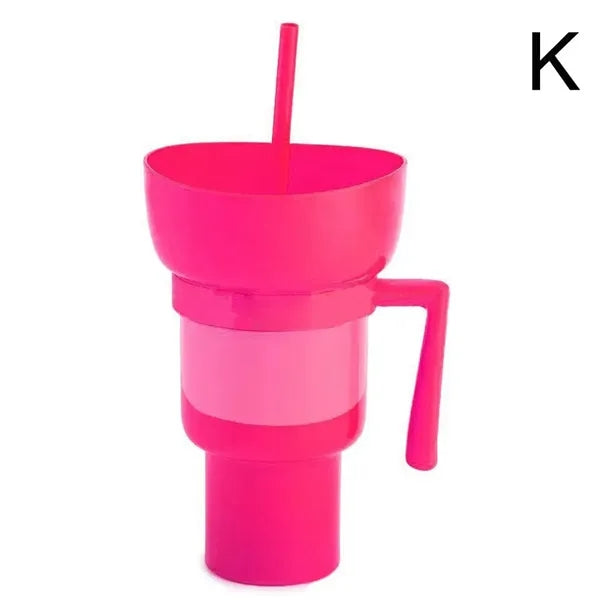 33oz Portable Snack Bowl with Straw Drink Cup