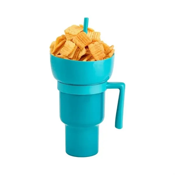 33oz Portable Snack Bowl with Straw Drink Cup
