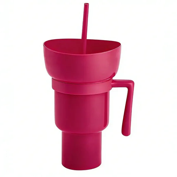 33oz Portable Snack Bowl with Straw Drink Cup