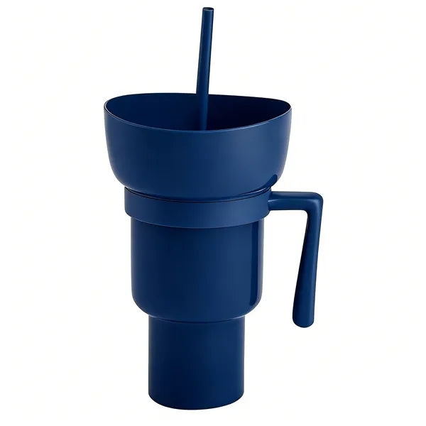 33oz Portable Snack Bowl with Straw Drink Cup