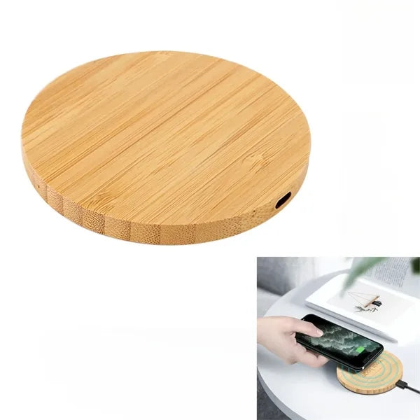 Full-Color 15W Round Wooden Wireless Charging Pad
