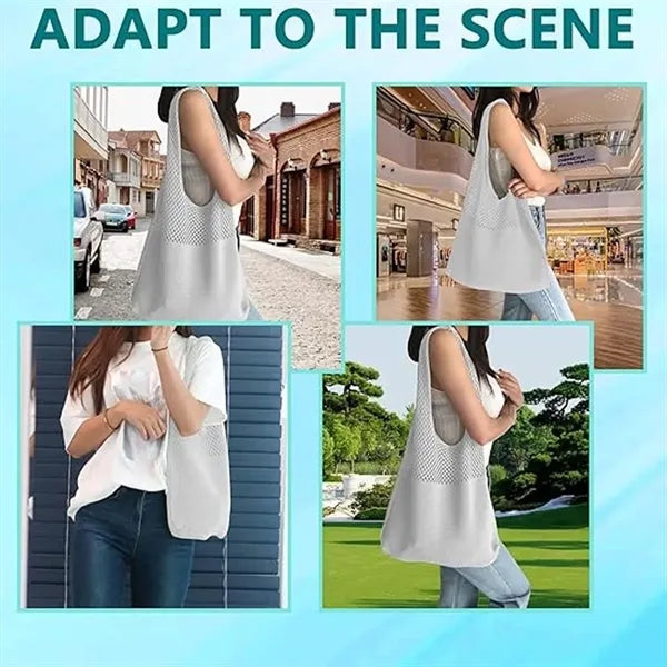 Knitted mesh crochet tote bag sustainable for shopping