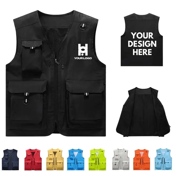 Lightweight breathable work cargo vest for outdoor fishing