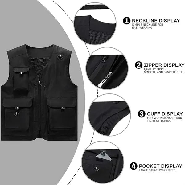 Lightweight breathable work cargo vest for outdoor fishing
