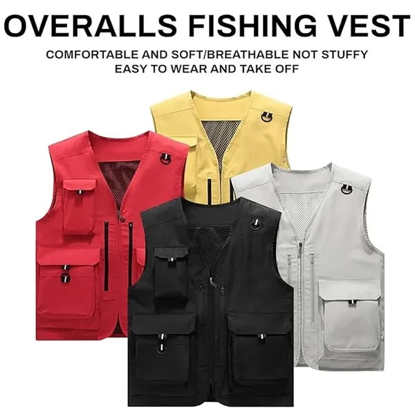 Lightweight breathable work cargo vest for outdoor fishing