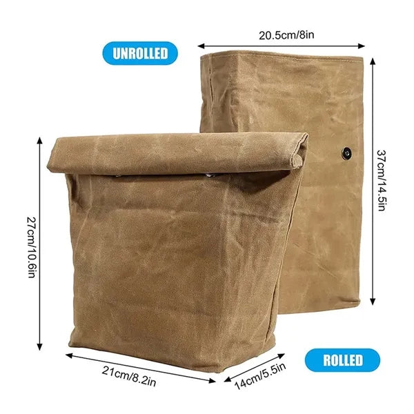 Waxed canvas lunch cooler bag insulated foldable for work