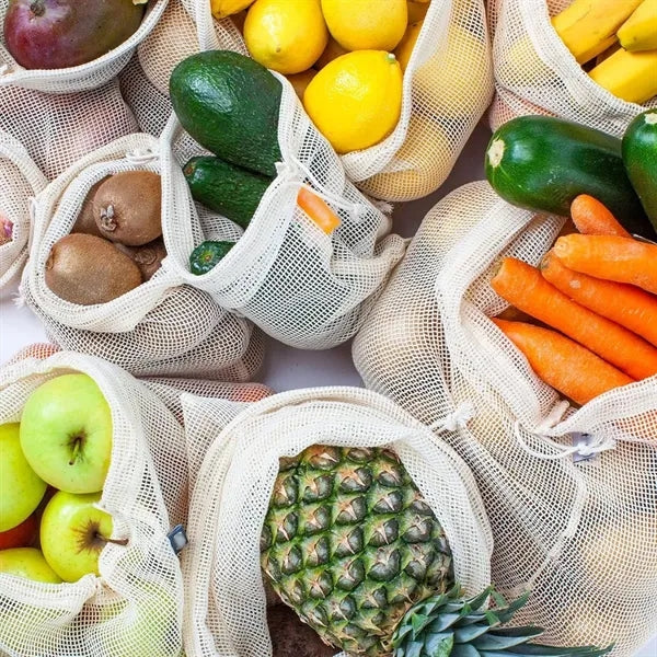 Eco-friendly cotton mesh grocery bag with drawstring closure