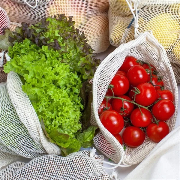 Eco-friendly cotton mesh grocery bag with drawstring closure