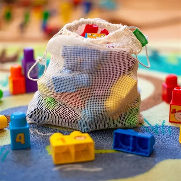 Eco-friendly cotton mesh grocery bag with drawstring closure