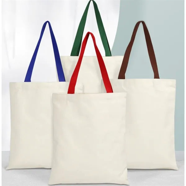 Eco-friendly canvas tote bag with colorful handles