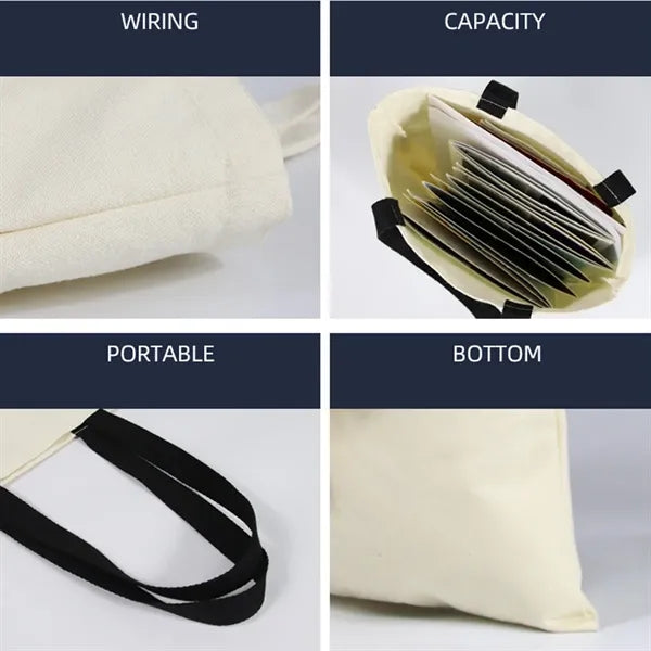 Eco-friendly canvas tote bag with colorful handles