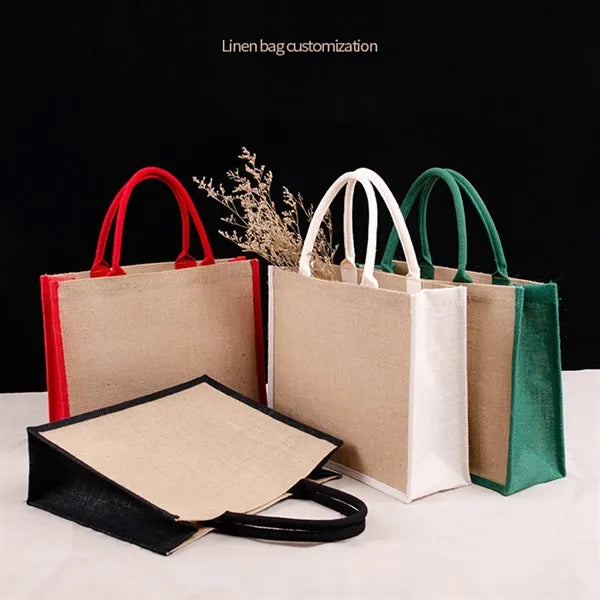 Colorful waterproof jute tote bag for gifts and events