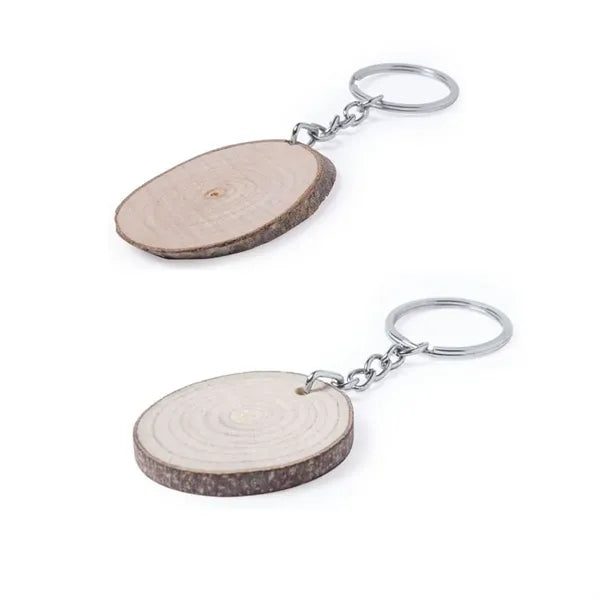 Oval Natural Wood Log Cut Keychain