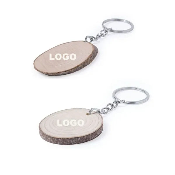 Oval Natural Wood Log Cut Keychain