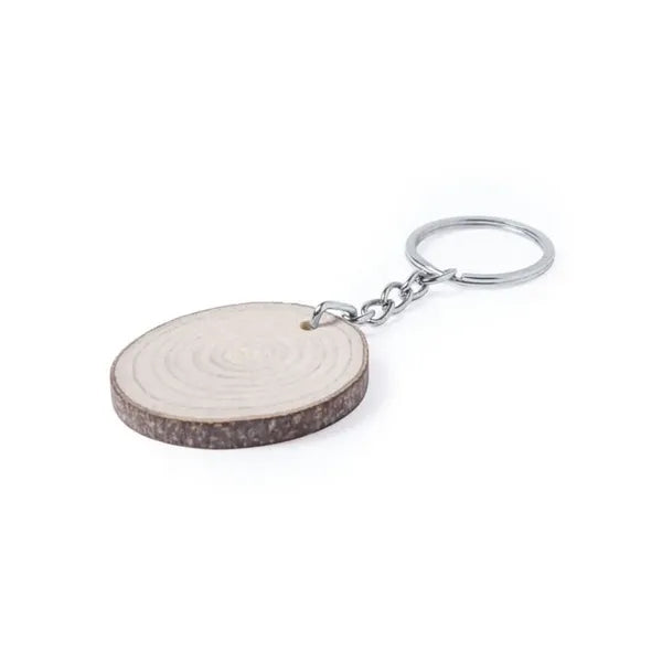 Oval Natural Wood Log Cut Keychain