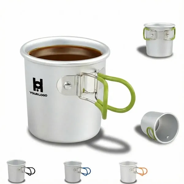 Aluminum coffee mug with folding hand for outdoor camping