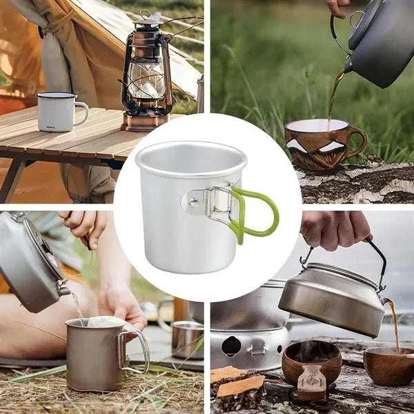 Aluminum coffee mug with folding hand for outdoor camping