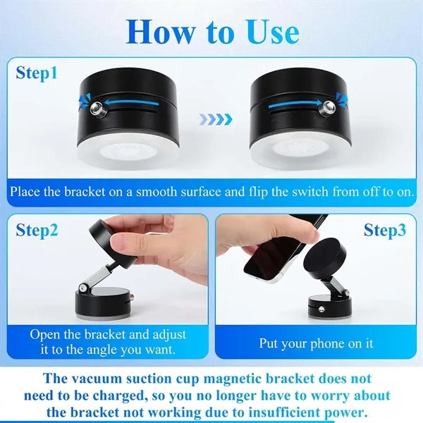 Foldable magnetic phone holder with vacuum suction for car