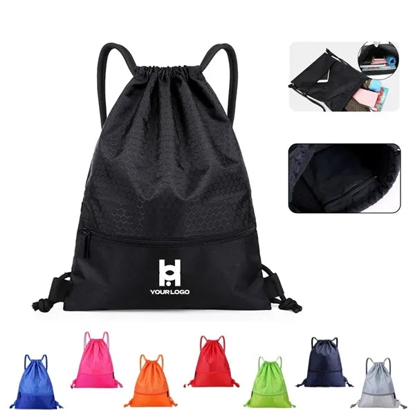 Waterproof nylon drawstring backpack with zipper pocket