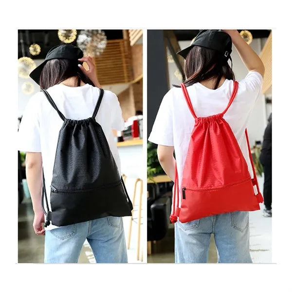 Waterproof nylon drawstring backpack with zipper pocket
