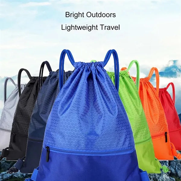Waterproof nylon drawstring backpack with zipper pocket