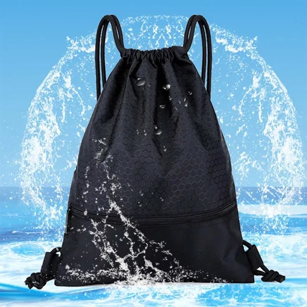 Waterproof nylon drawstring backpack with zipper pocket