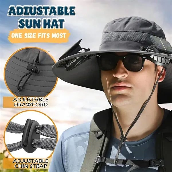Outdoor Rechargeable Solar Face Fans Wide Brim Sun Hat