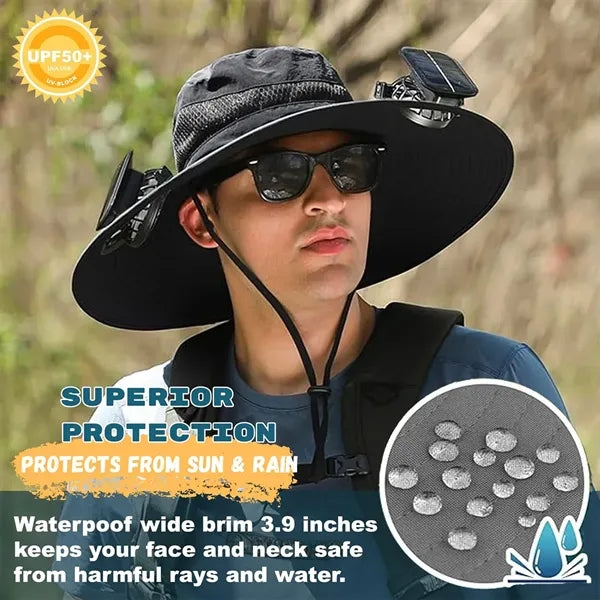 Outdoor Rechargeable Solar Face Fans Wide Brim Sun Hat