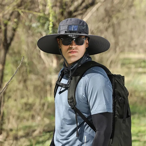 Outdoor Rechargeable Solar Face Fans Wide Brim Sun Hat