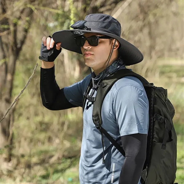 Outdoor Rechargeable Solar Face Fans Wide Brim Sun Hat