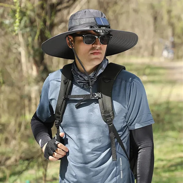 Outdoor Rechargeable Solar Face Fans Wide Brim Sun Hat
