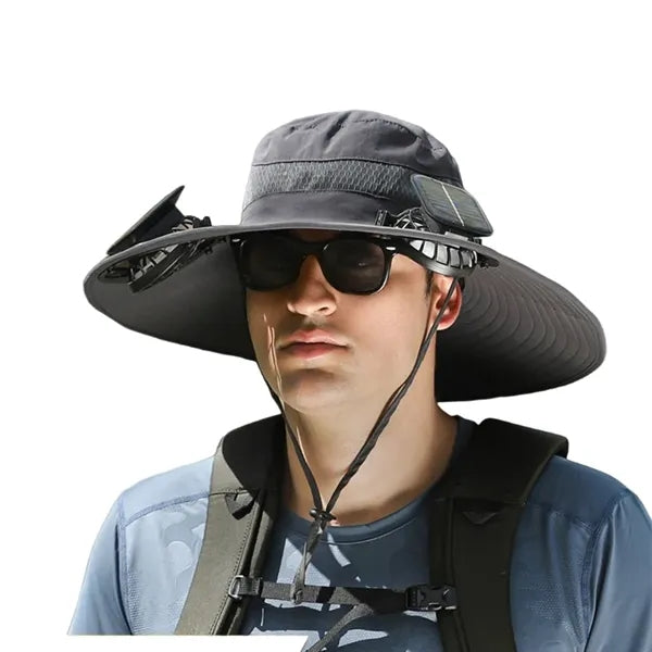 Outdoor Rechargeable Solar Face Fans Wide Brim Sun Hat