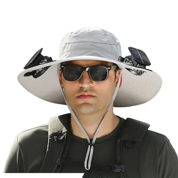 Outdoor Rechargeable Solar Face Fans Wide Brim Sun Hat