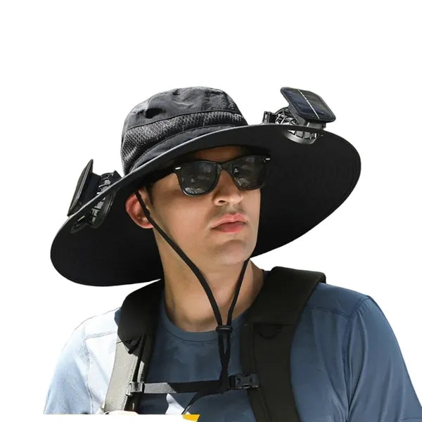 Outdoor Rechargeable Solar Face Fans Wide Brim Sun Hat