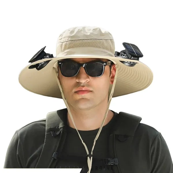 Outdoor Rechargeable Solar Face Fans Wide Brim Sun Hat