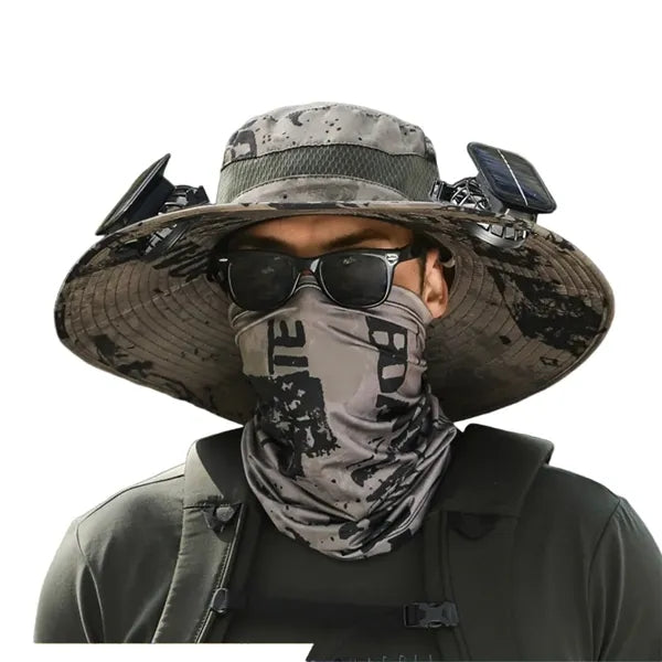 Outdoor Rechargeable Solar Face Fans Wide Brim Sun Hat