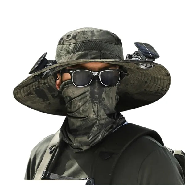 Outdoor Rechargeable Solar Face Fans Wide Brim Sun Hat