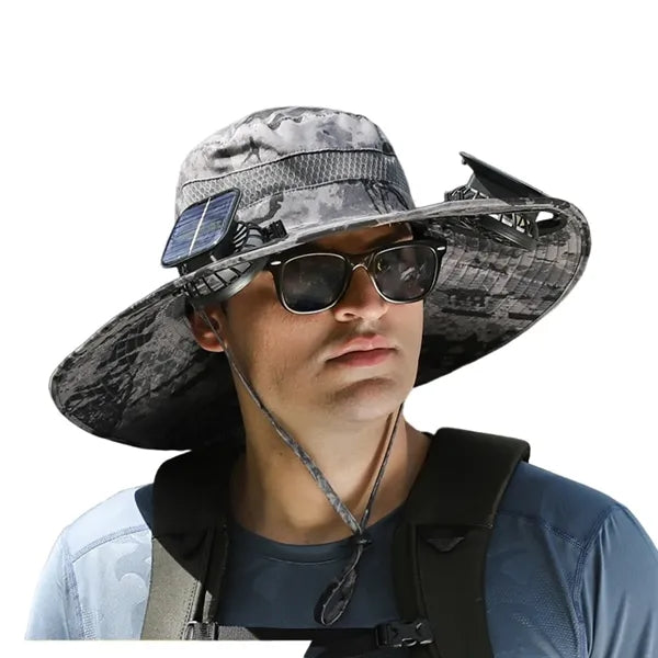 Outdoor Rechargeable Solar Face Fans Wide Brim Sun Hat