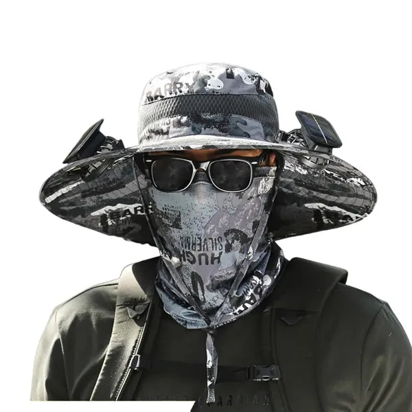 Outdoor Rechargeable Solar Face Fans Wide Brim Sun Hat