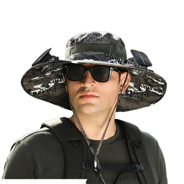 Outdoor Rechargeable Solar Face Fans Wide Brim Sun Hat