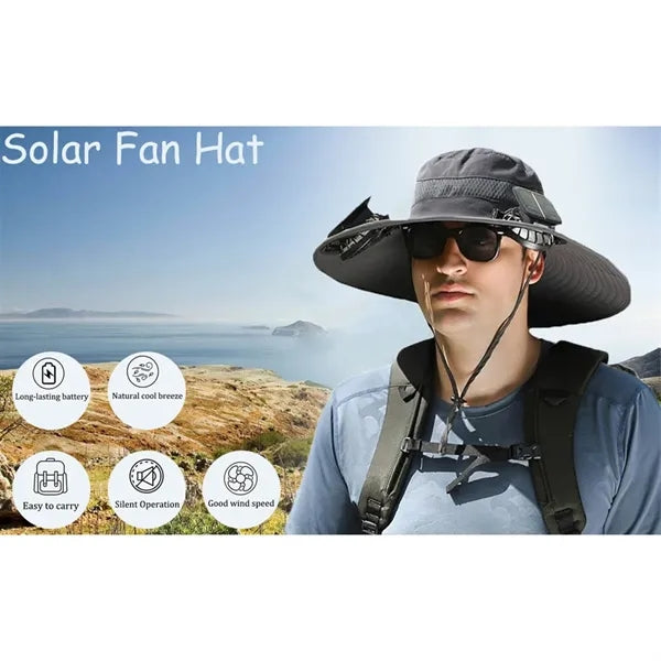 Solar Powered Face Fans Sun Protection Wide Brim Hat